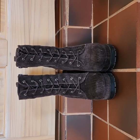 Brown corduroy platform booties - Picture 2 of 7